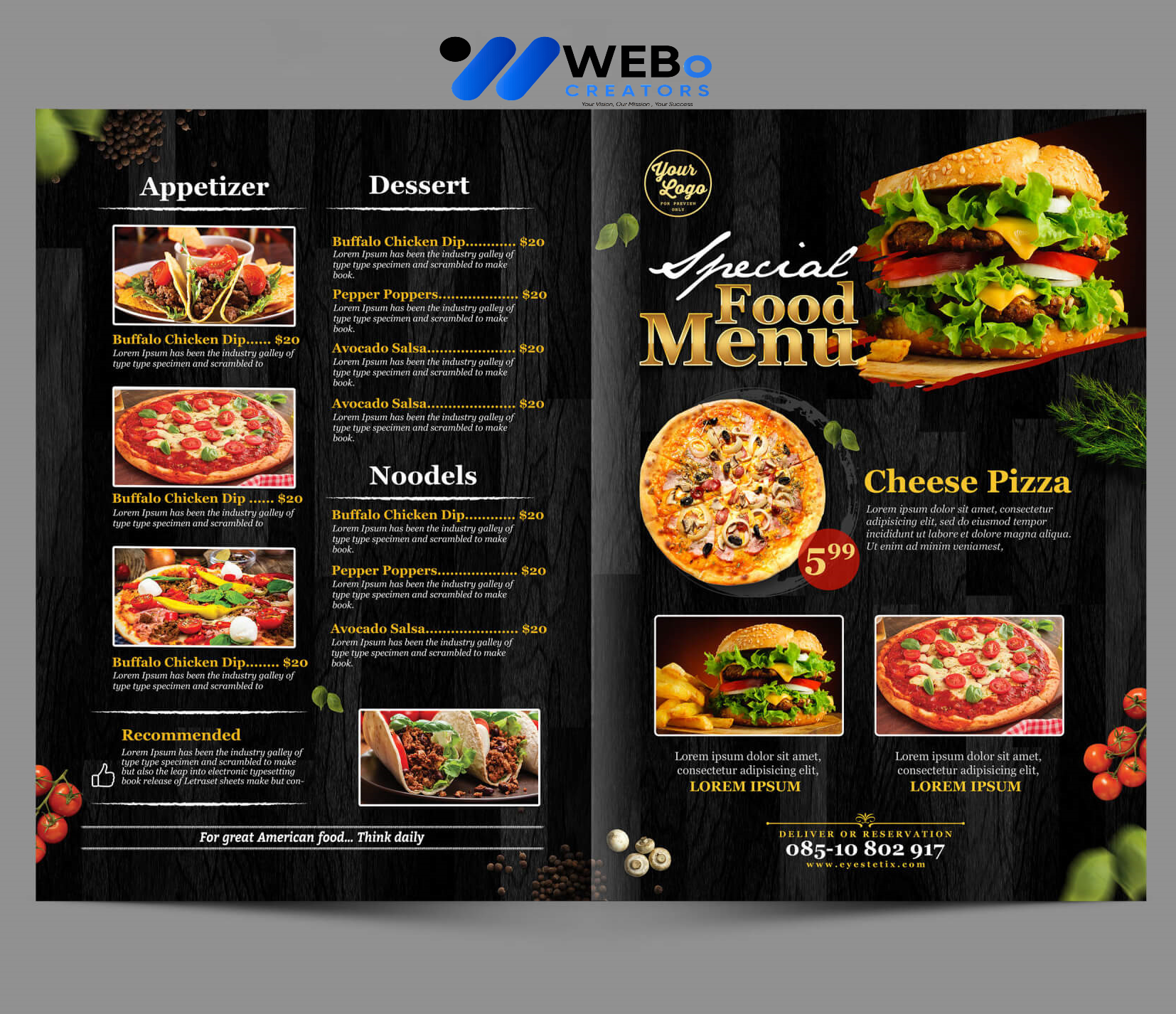 Modern restaurant menu design Boardman ,OR 2026 café menu layout food branding design services